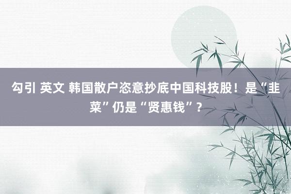 勾引 英文 韩国散户恣意抄底中国科技股！是“韭菜”仍是“贤惠钱”？