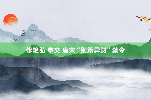 修艳弘 拳交 唐宋“别籍异财”禁令