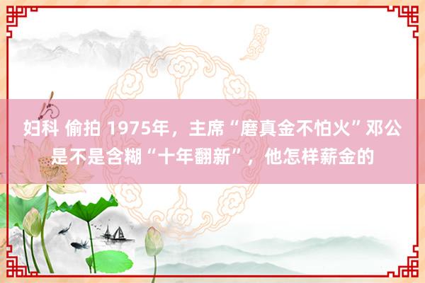 妇科 偷拍 1975年，主席“磨真金不怕火”邓公是不是含糊“十年翻新”，他怎样薪金的